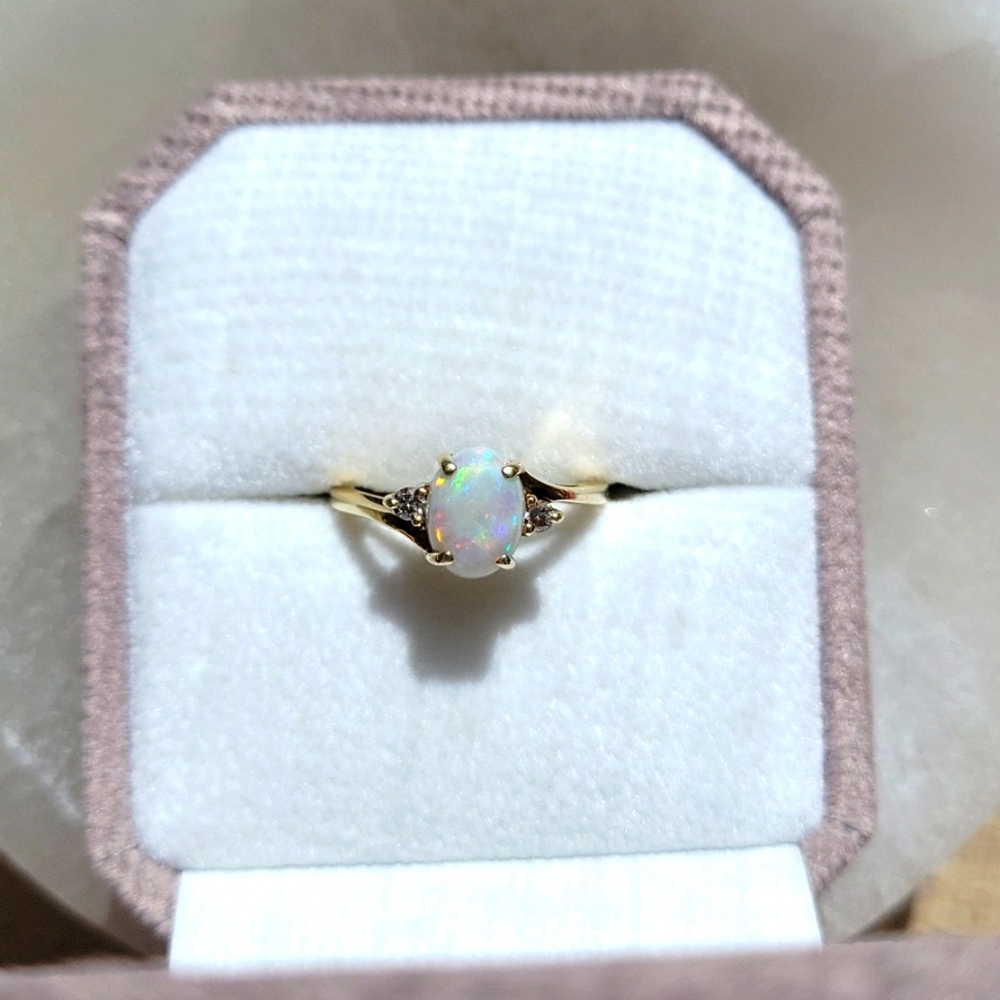 Gold Opal and Diamond Ring